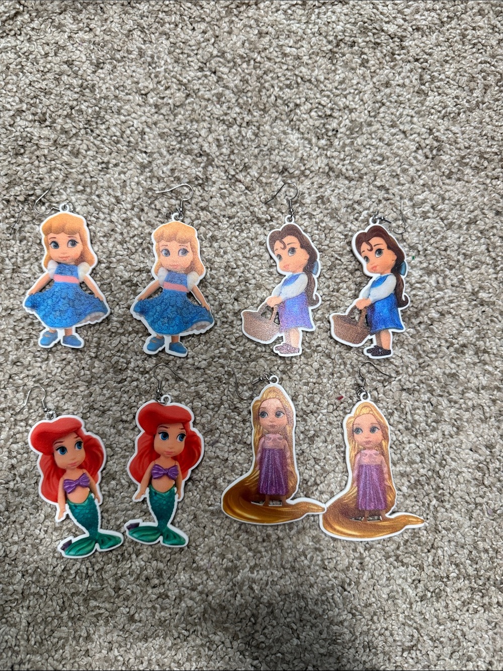 Disney Girls Character Earrings - Blue, Red, Purple, Green, Blonde
